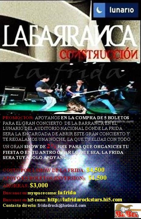 COM USTEDES LO LEEN LA BARRANCA SE PRSENTA EN EL LUNARIO DEL AUDITORIO NACIONAL ESTE SABADO 3 DE OCTUBRE Y OMO GRUPO INVITADO TENDRAN A UNO GRUPO QUE...